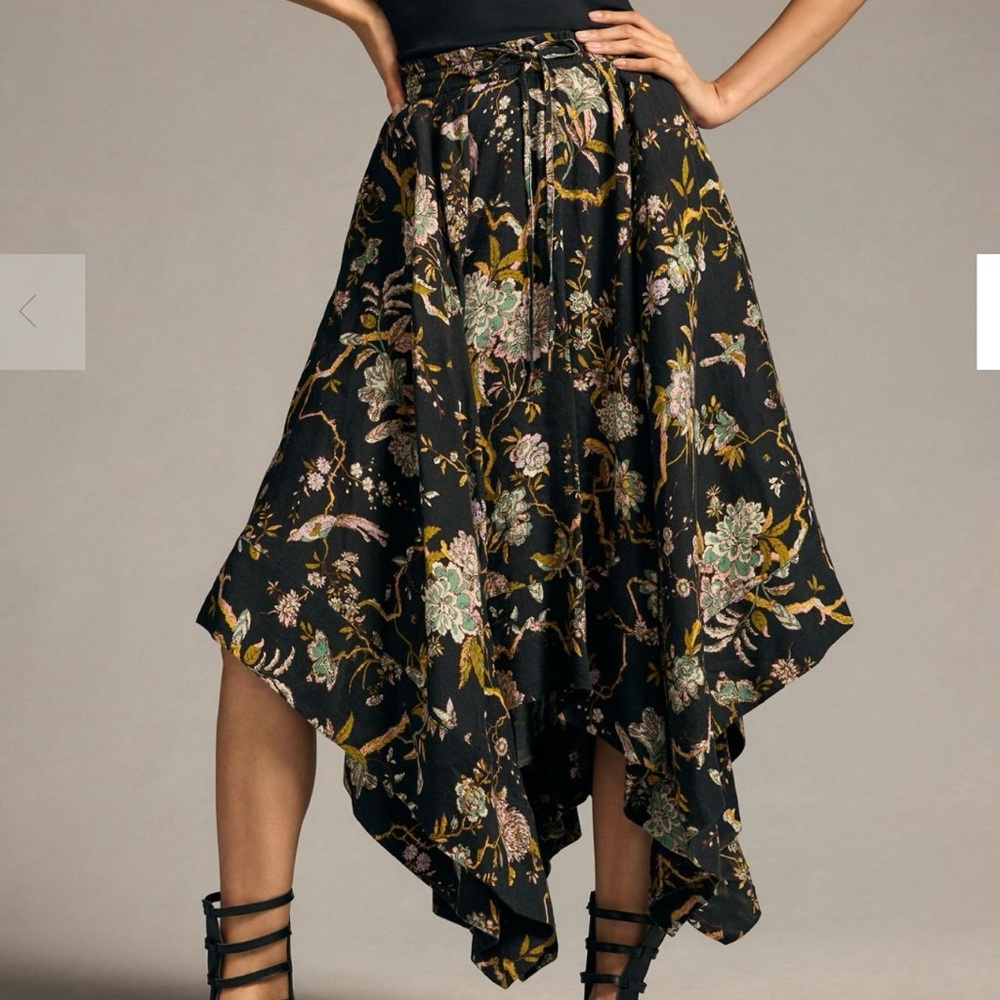 Pilcro Asymmetrical Linen Drawstring Skirt floral size M